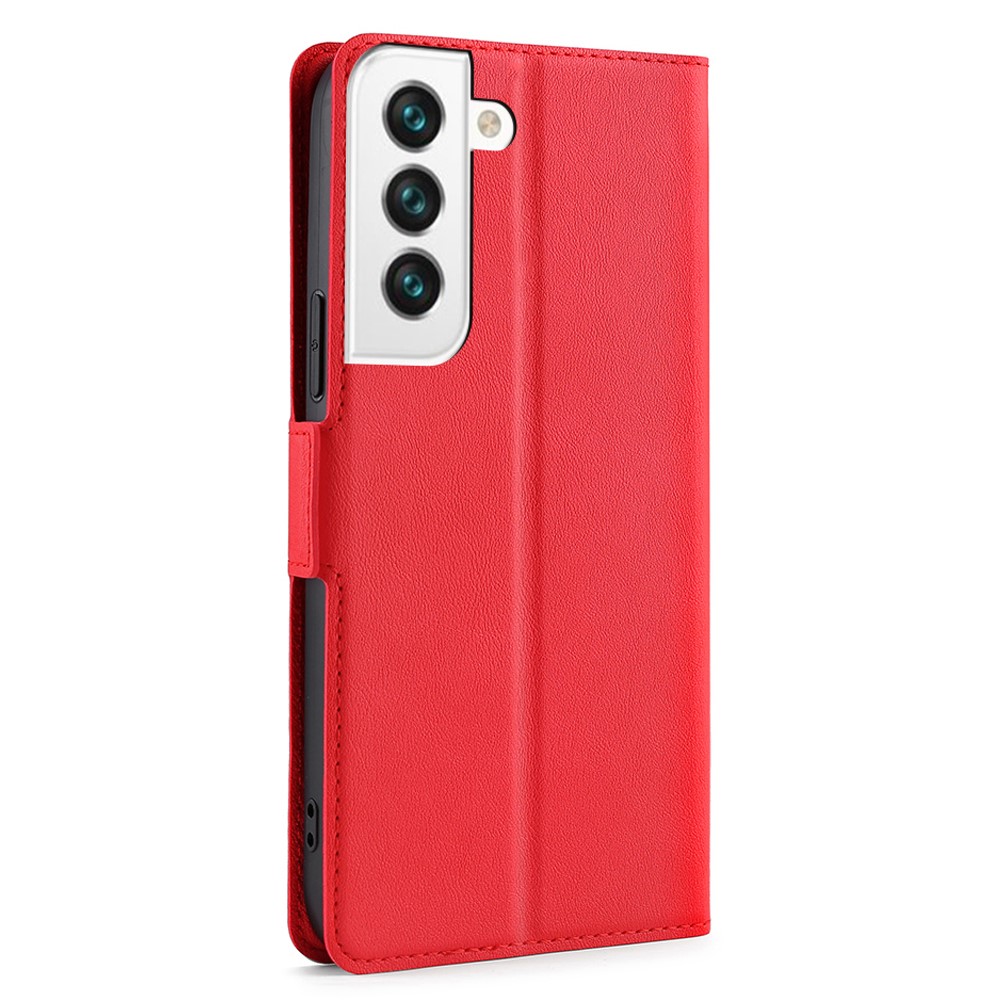 360 Degree Protection Side Magnetic Closure Ultra-thin Leather Phone Card Slot Stand Cover Case for Samsung Galaxy S22 - Red-3