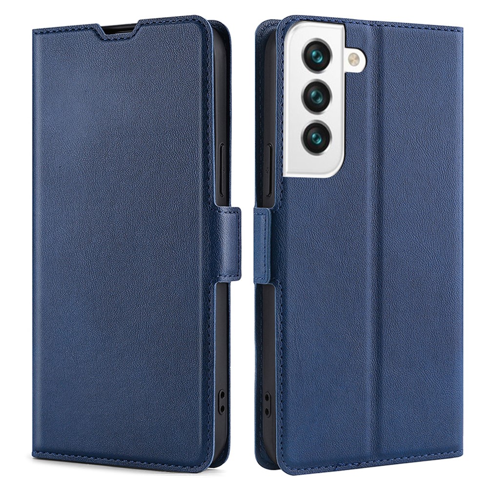 Side Magnetic Closure Ultra-thin Leather Phone Card Slot Stand Cover Impact Buffer Case for Samsung Galaxy S22 Plus - Blue-1