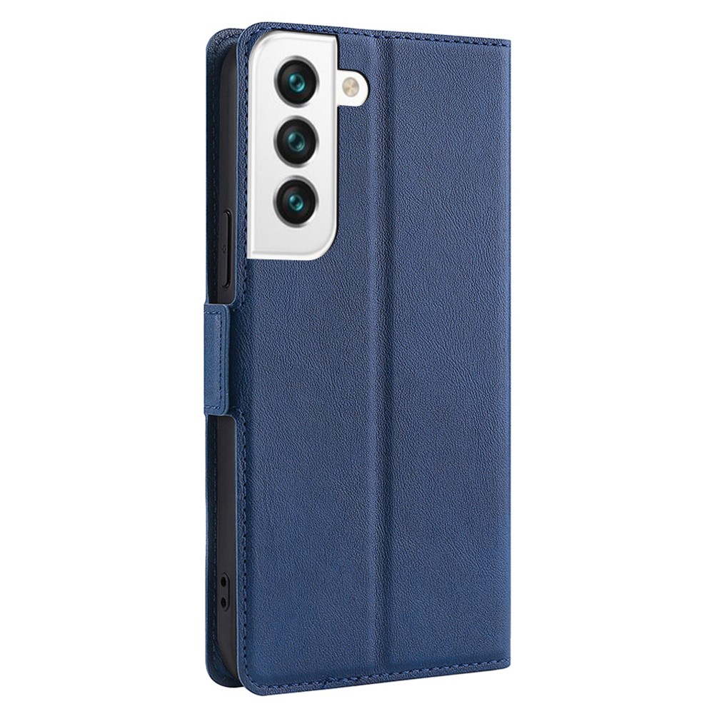 Side Magnetic Closure Ultra-thin Leather Phone Card Slot Stand Cover Impact Buffer Case for Samsung Galaxy S22 Plus - Blue-3