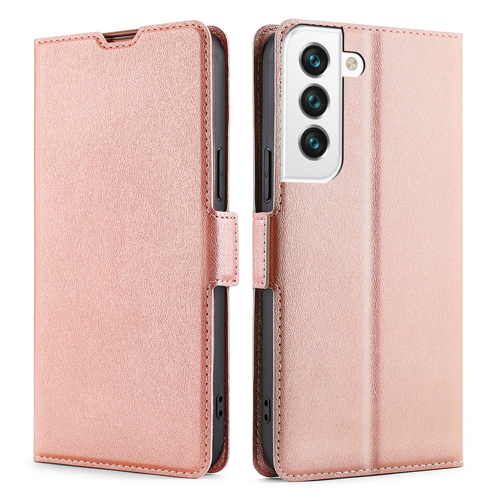 Side Magnetic Closure Ultra-thin Leather Phone Card Slot Stand Cover Impact Buffer Case for Samsung Galaxy S22 Plus - Rose Gold-1