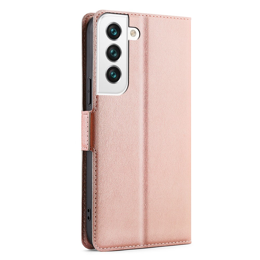 Side Magnetic Closure Ultra-thin Leather Phone Card Slot Stand Cover Impact Buffer Case for Samsung Galaxy S22 Plus - Rose Gold-3