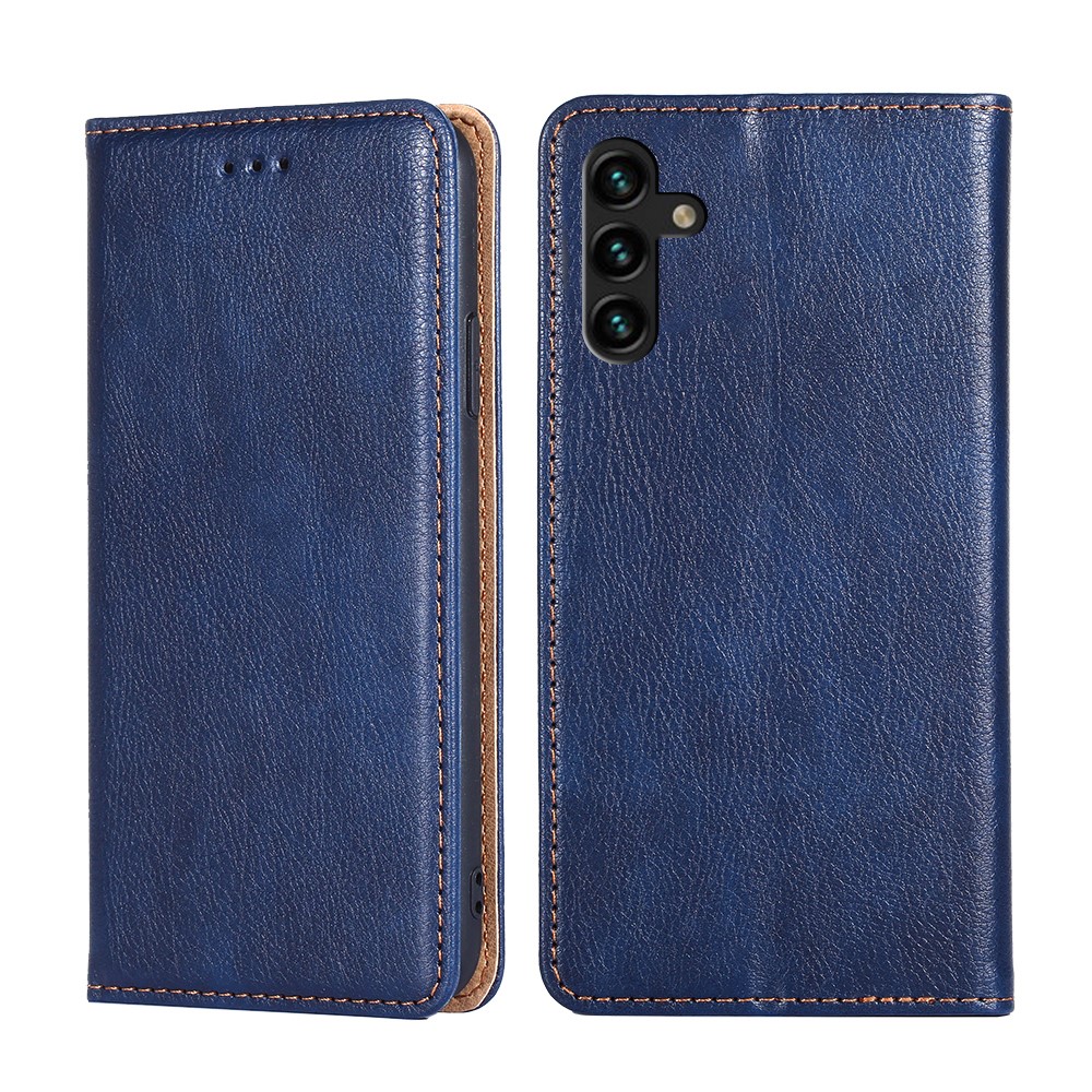Solid Color Wallet Stand Auto-absorbed Leather Phone Case Shell for Samsung Galaxy A13 5G - Blue-1