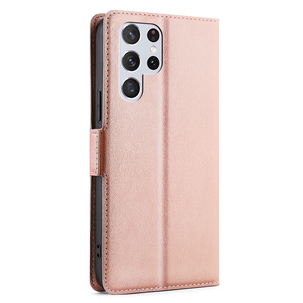 Ultra Slim Side Magnetic Closure Stand Leather Phone Case Card Slot Cover for Samsung Galaxy S22 Ultra - Rose Gold-3