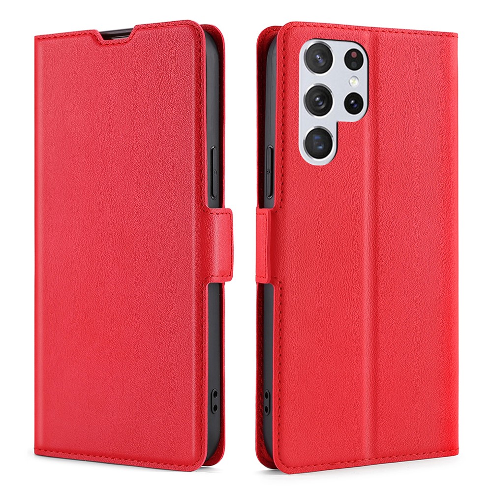 Ultra Slim Side Magnetic Closure Stand Leather Phone Case Card Slot Cover for Samsung Galaxy S22 Ultra - Red-1