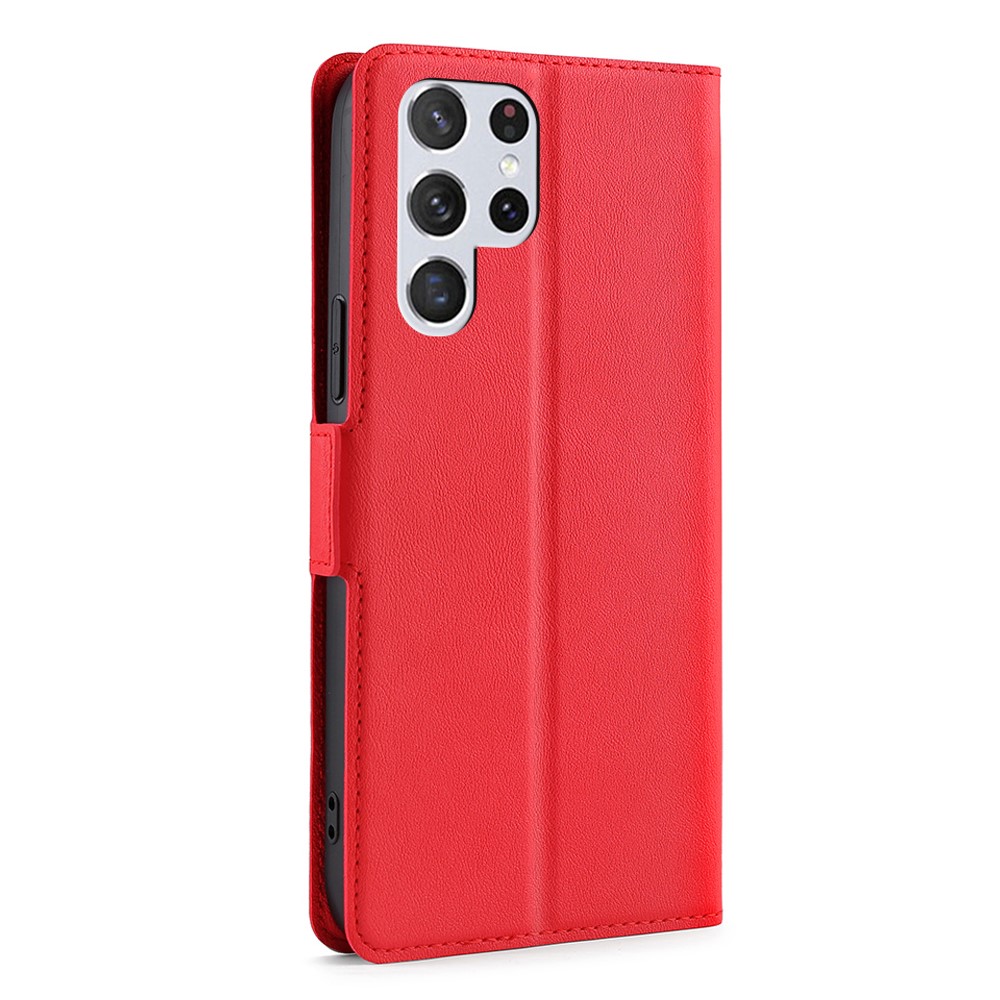 Ultra Slim Side Magnetic Closure Stand Leather Phone Case Card Slot Cover for Samsung Galaxy S22 Ultra - Red-3