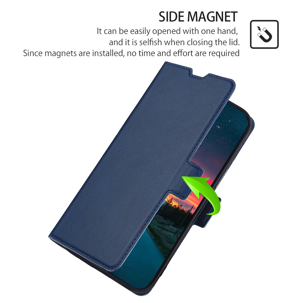 Ultra Slim Side Magnetic Closure Stand Leather Phone Case Card Slot Cover for Samsung Galaxy S22 Ultra - Blue-6