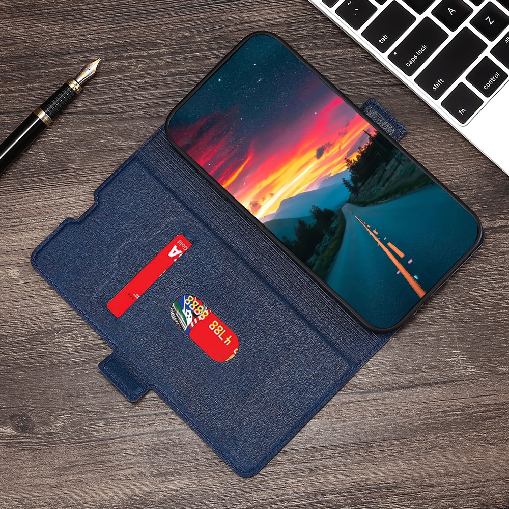 Ultra Slim Side Magnetic Closure Stand Leather Phone Case Card Slot Cover for Samsung Galaxy S22 Ultra - Blue-7