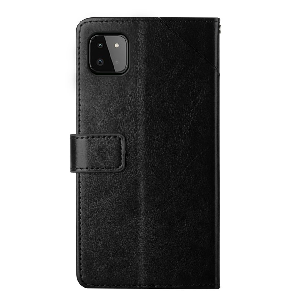 Y-shaped Line Imprinting Shock-absorbed PU Leather Phone Wallet Shell Stand Cover for Samsung Galaxy A22 5G (EU Version) - Black-10