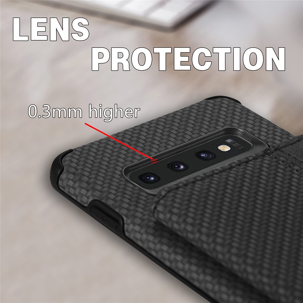 Wallet Design Woven Texture PU Leather Coated Kickstand Hybrid Phone Cover Case with Built-in Metal Sheet for Samsung Galaxy S10 Plus - Black-6