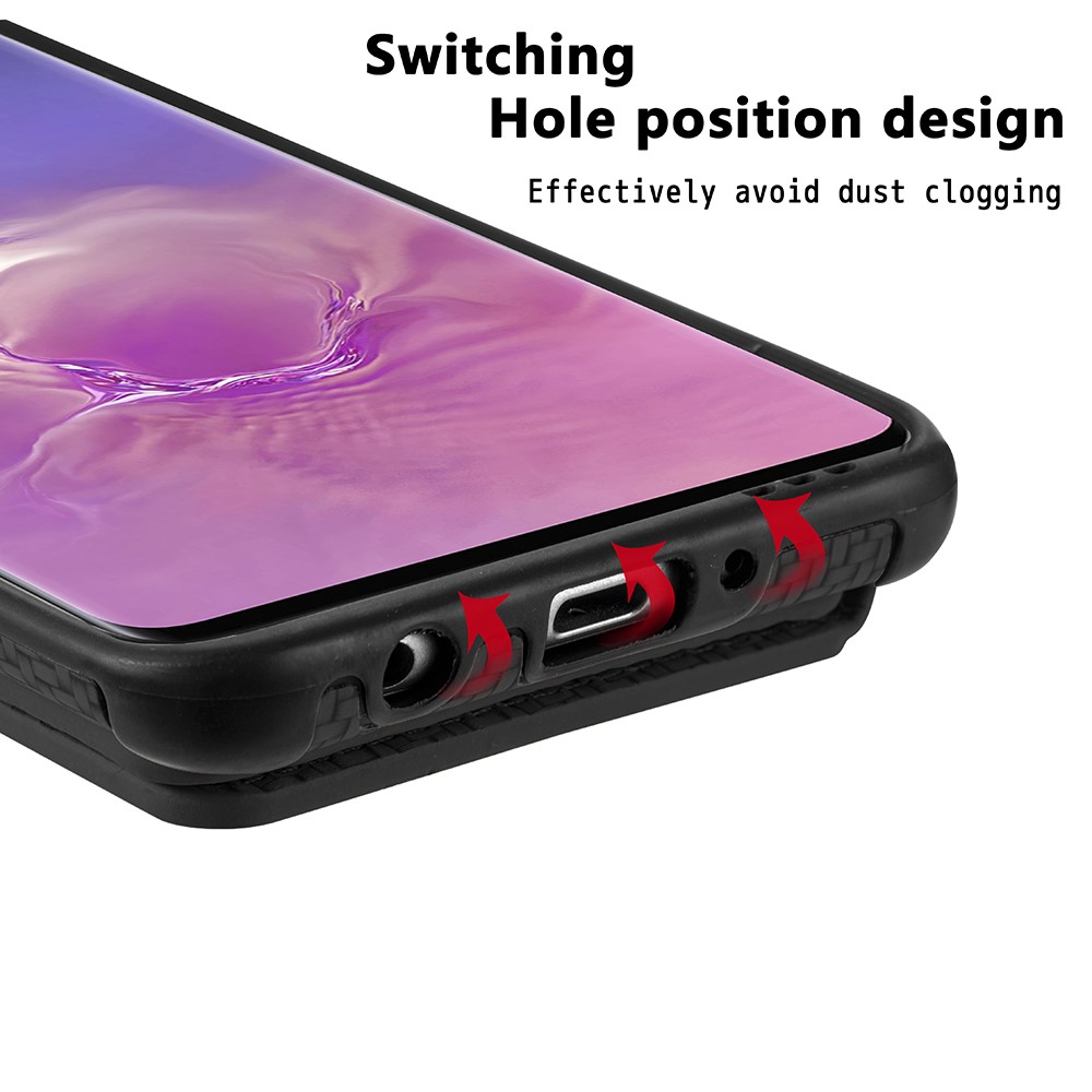 Wallet Design Woven Texture PU Leather Coated Kickstand Hybrid Phone Cover Case with Built-in Metal Sheet for Samsung Galaxy S10 Plus - Black-9