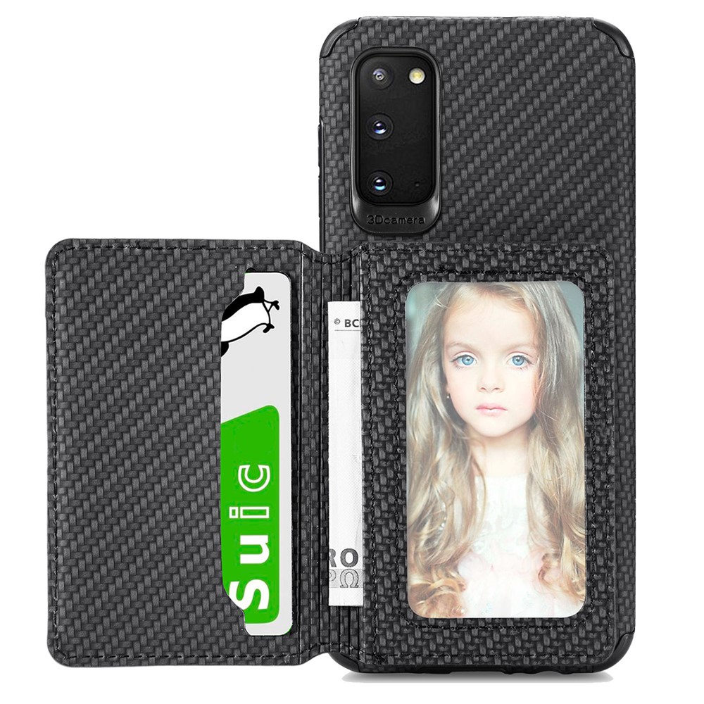 Woven Texture Kickstand Wallet Design PU Leather Coated Hybrid Phone Cover Case for Samsung Galaxy S20 - Black-1