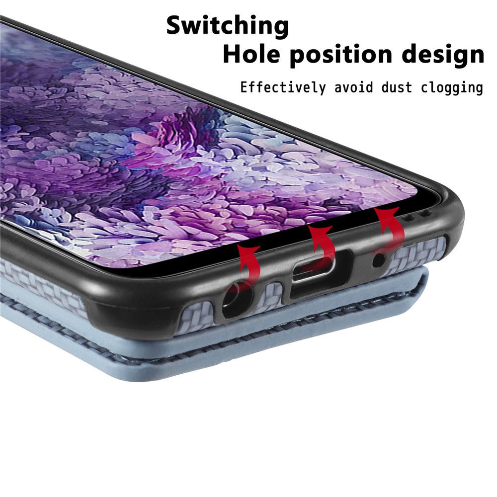 Woven Texture Kickstand Wallet Design PU Leather Coated Hybrid Phone Cover Case for Samsung Galaxy S20 - Black-11