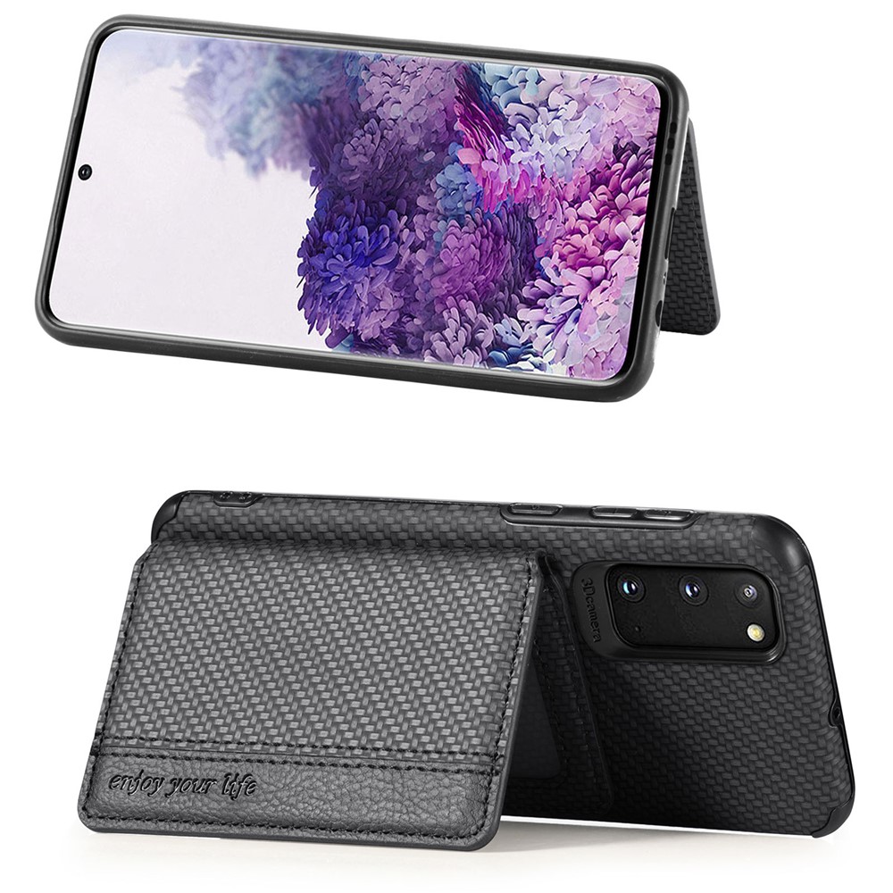 Woven Texture Kickstand Wallet Design PU Leather Coated Hybrid Phone Cover Case for Samsung Galaxy S20 - Black-2