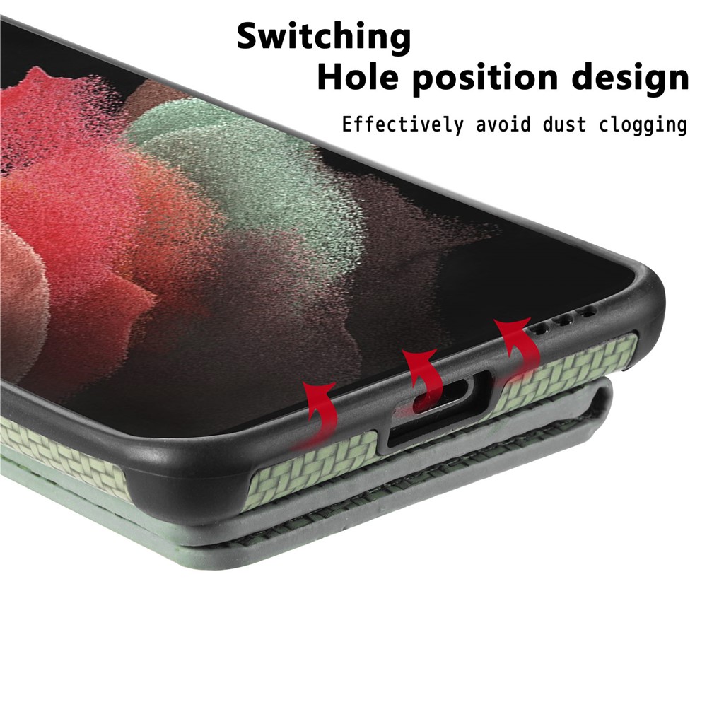 Woven Texture PU Leather Coated Protective Phone Shell Case with Kickstand and Wallet for Samsung Galaxy S21 Ultra 5G - Black-11