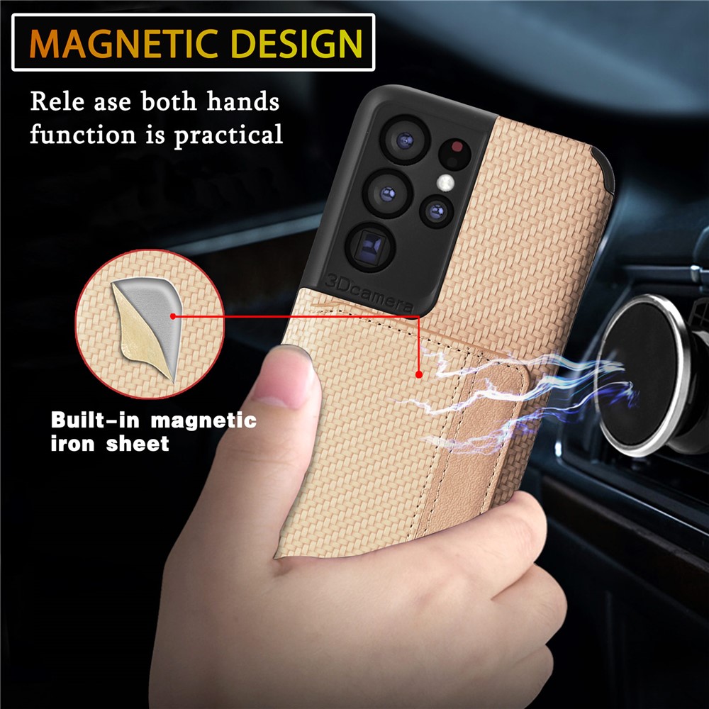 Woven Texture PU Leather Coated Protective Phone Shell Case with Kickstand and Wallet for Samsung Galaxy S21 Ultra 5G - Black-8