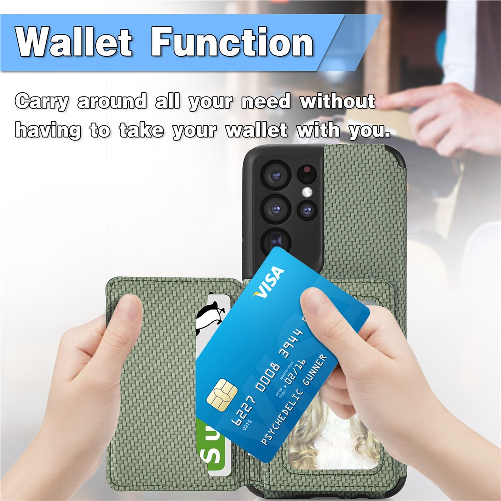 Woven Texture PU Leather Coated Protective Phone Shell Case with Kickstand and Wallet for Samsung Galaxy S21 Ultra 5G - Black-9
