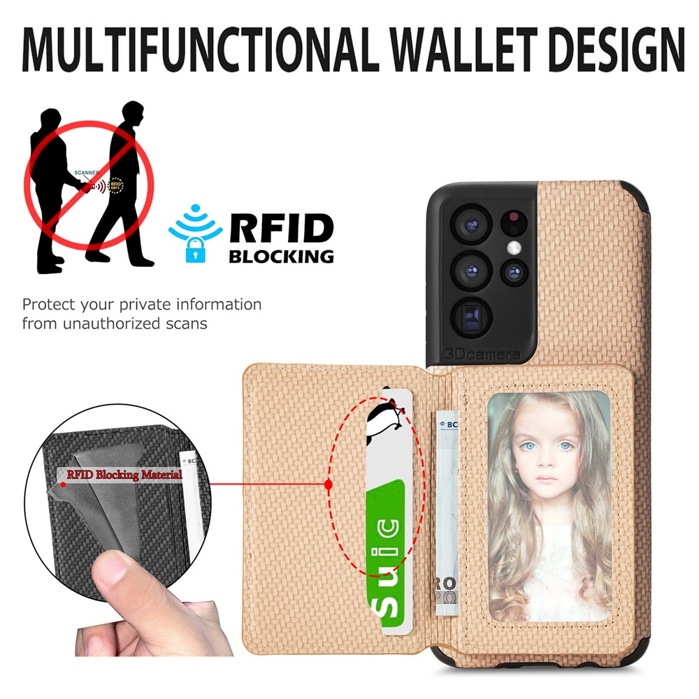 Woven Texture PU Leather Coated Protective Phone Shell Case with Kickstand and Wallet for Samsung Galaxy S21 Ultra 5G - Green-5