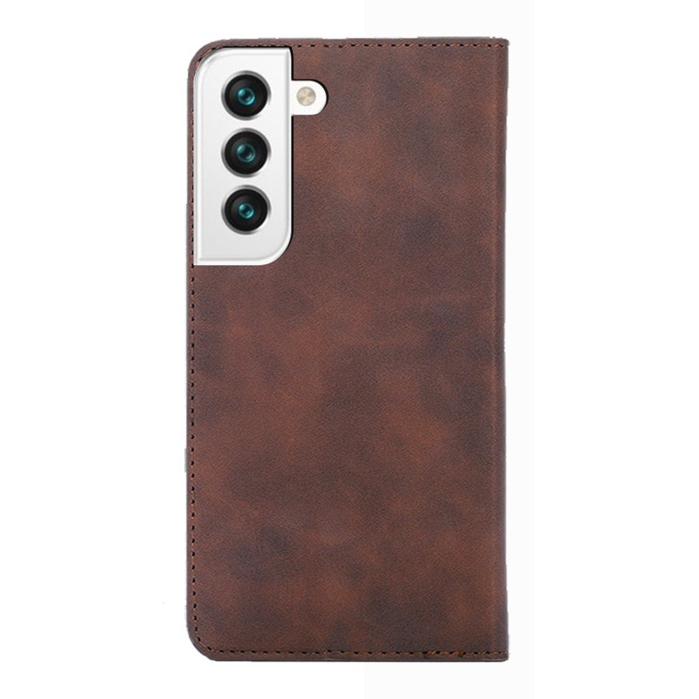 Magnetic Absorption Closure Skin Feel Leather Stand Card Slot Phone Case Shell for Samsung Galaxy S22 Plus - Dark Brown-3