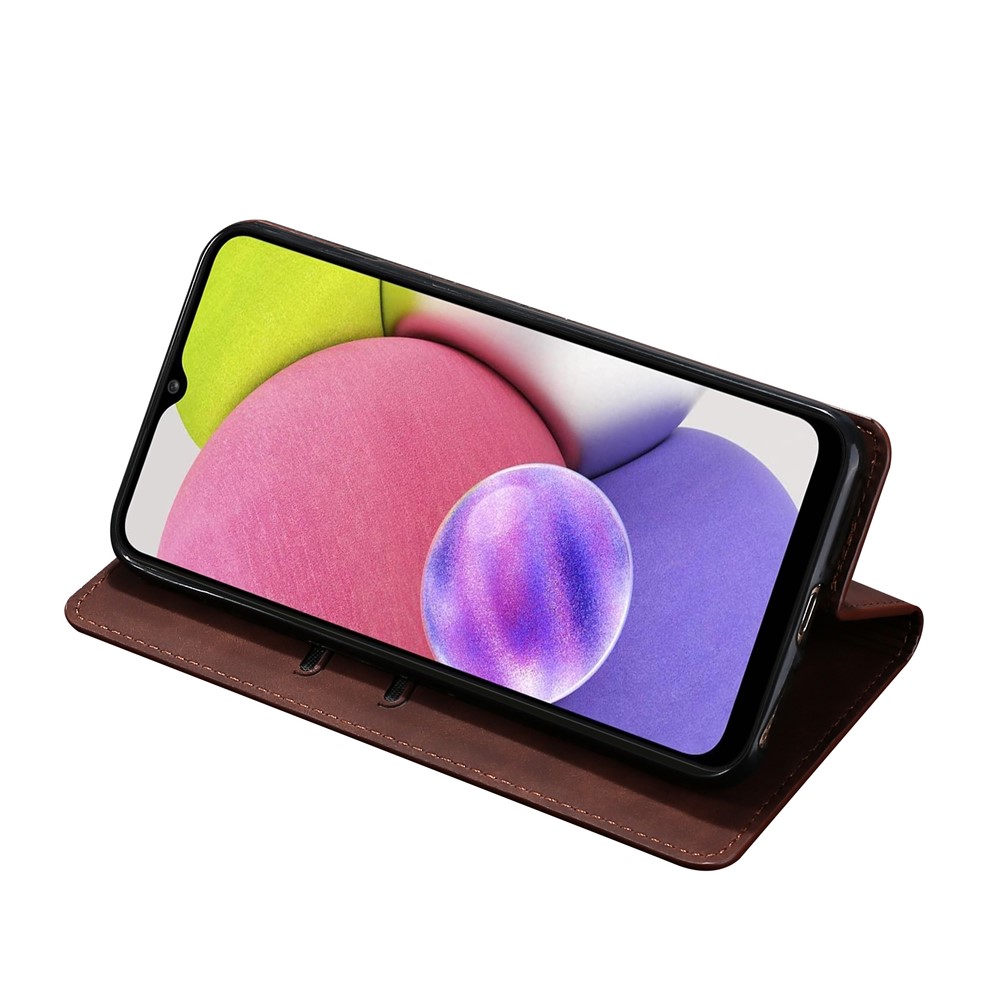 Magnetic Absorption Closure Skin Feel Leather Stand Card Slot Phone Case Shell for Samsung Galaxy S22 Plus - Dark Brown-4