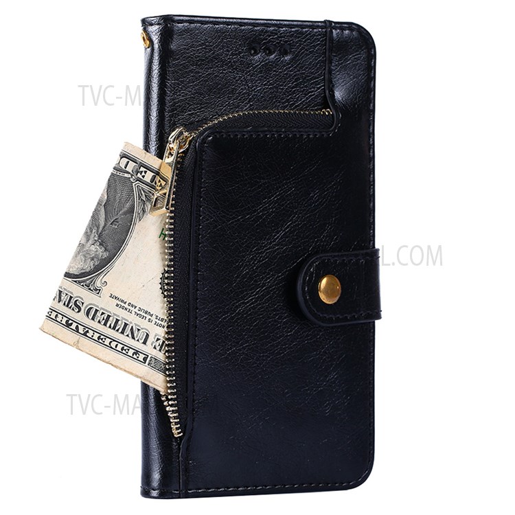 Flip Phone Case Wallet Stand Design Leather Case Zipper Pocket Phone Cover Shell with Strap for Samsung Galaxy S22 Ultra - Black-2