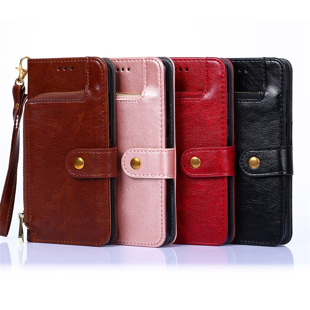 PU Leather+TPU Flip Phone Case Wallet Stand Design Zipper Pocket Phone Cover Shell with Strap for Samsung Galaxy S22 - Rose Gold-6
