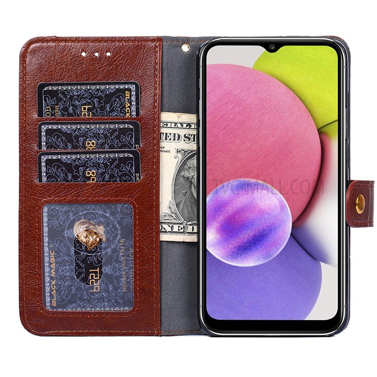 Shockproof Flip Phone Case Wallet Stand Design Leather Case Zipper Pocket Phone Cover Shell with Strap for Samsung Galaxy A13 5G - Brown-4