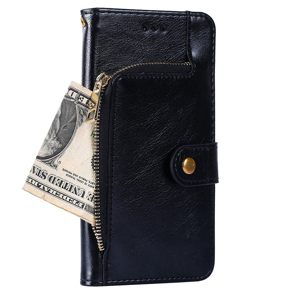 Practical Wallet Stand Design Leather Case Zipper Pocket Phone Cover Shell with Strap for Samsung Galaxy S22 Plus - Black-2