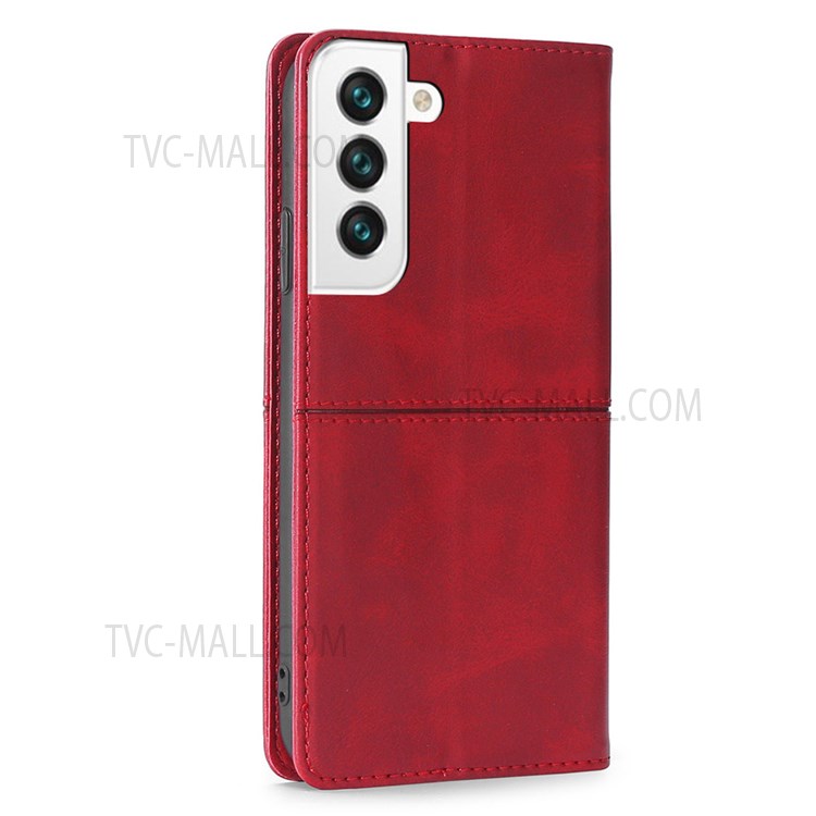 Scratch Resistant Phone Cover Auto-absorbed Leather Stand Protector Case with Card Slots for Samsung Galaxy S22 - Red-3