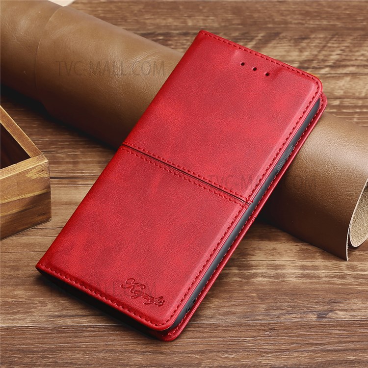 Scratch Resistant Phone Cover Auto-absorbed Leather Stand Protector Case with Card Slots for Samsung Galaxy S22 - Red-7