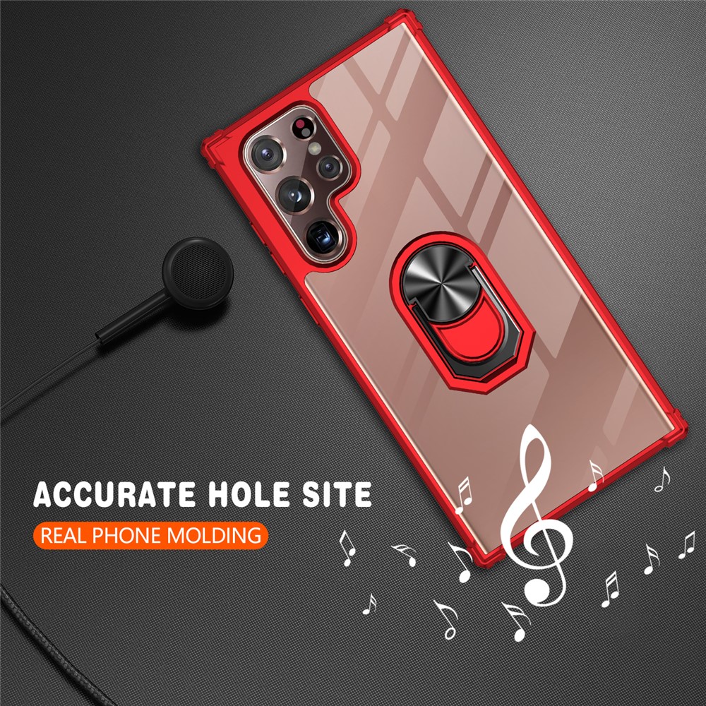 Built-in Metal Sheet PC + TPU Phone Cover Case with Ring Holder Kickstand for Samsung Galaxy S22 Ultra - Red-6