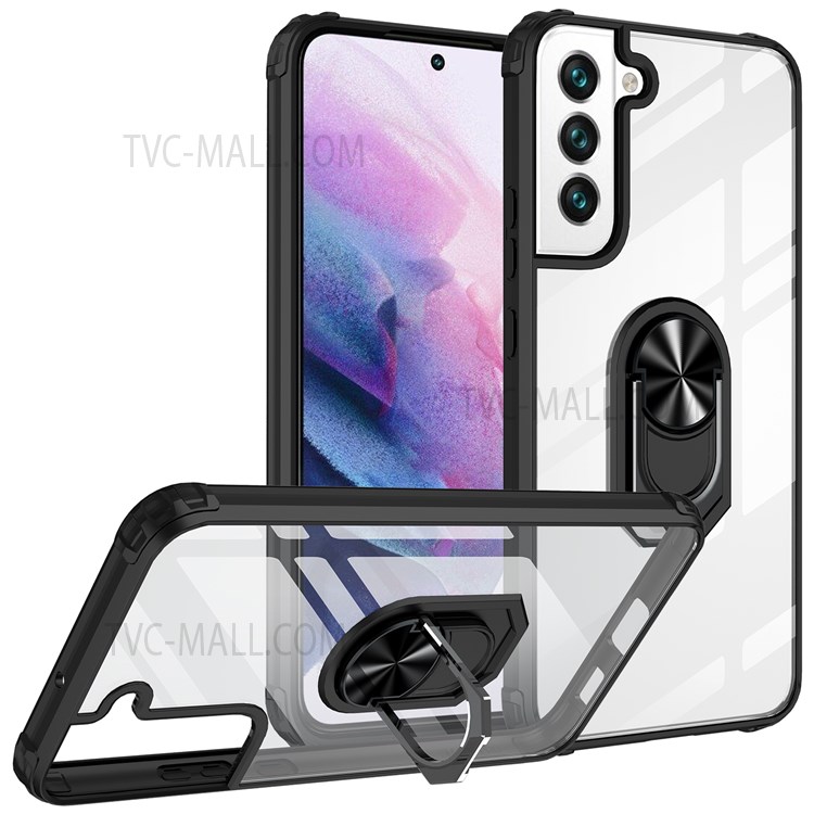Well-Protected PC + TPU Kickstand Design Phone Cover Case with Built-in Metal Sheet for Samsung Galaxy S22 Plus - Black-1