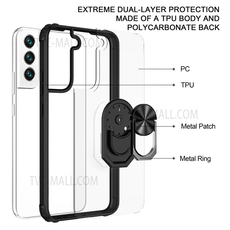 Well-Protected PC + TPU Kickstand Design Phone Cover Case with Built-in Metal Sheet for Samsung Galaxy S22 Plus - Black-3