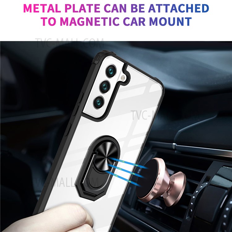 Well-Protected PC + TPU Kickstand Design Phone Cover Case with Built-in Metal Sheet for Samsung Galaxy S22 Plus - Black-4