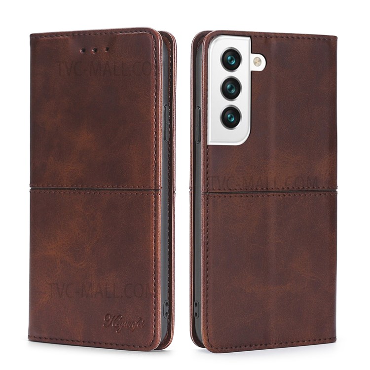 PU Leather Phone Cover Auto-absorbed Design Stand Protector Case with Card Slots for Samsung Galaxy S22 Plus - Dark Brown-1