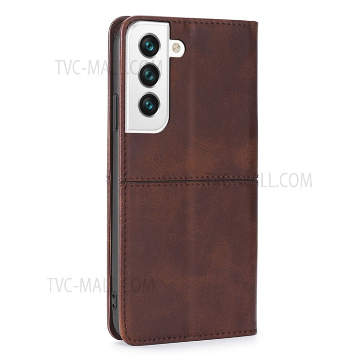 PU Leather Phone Cover Auto-absorbed Design Stand Protector Case with Card Slots for Samsung Galaxy S22 Plus - Dark Brown-3