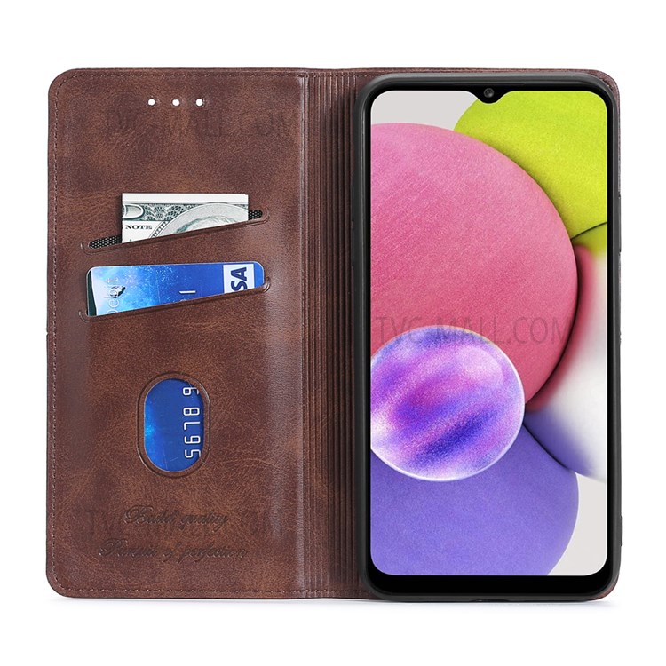 PU Leather Phone Cover Auto-absorbed Design Stand Protector Case with Card Slots for Samsung Galaxy S22 Plus - Dark Brown-4