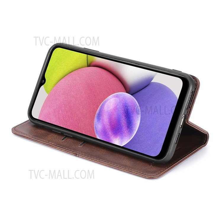PU Leather Phone Cover Auto-absorbed Design Stand Protector Case with Card Slots for Samsung Galaxy S22 Plus - Dark Brown-5