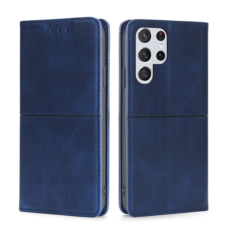 Auto-absorbed Leather Stand Protector Case with Card Slots for Samsung Galaxy S22 Ultra - Blue-1