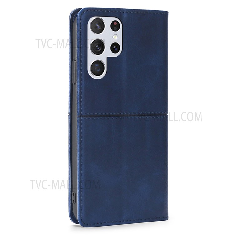 Auto-absorbed Leather Stand Protector Case with Card Slots for Samsung Galaxy S22 Ultra - Blue-3
