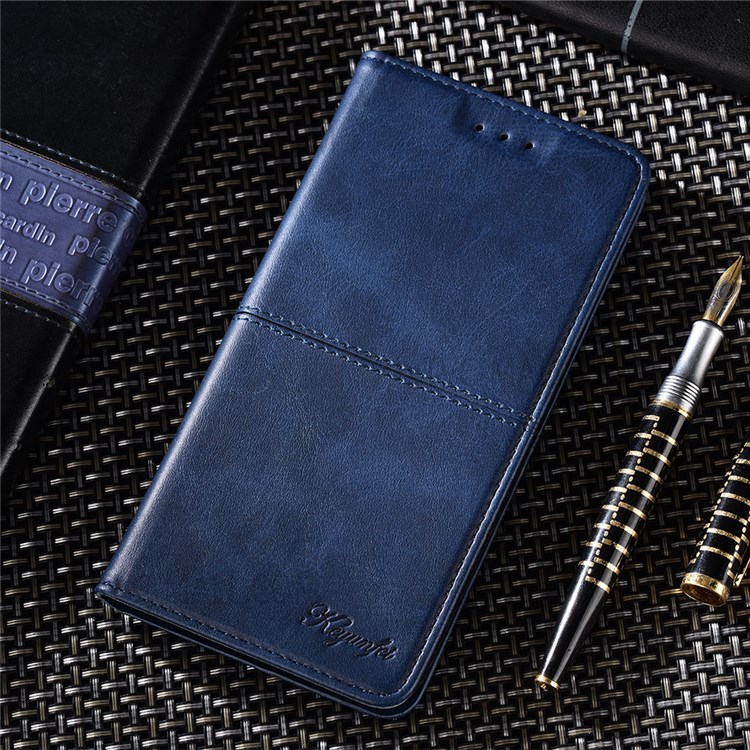 Auto-absorbed Leather Stand Protector Case with Card Slots for Samsung Galaxy S22 Ultra - Blue-6