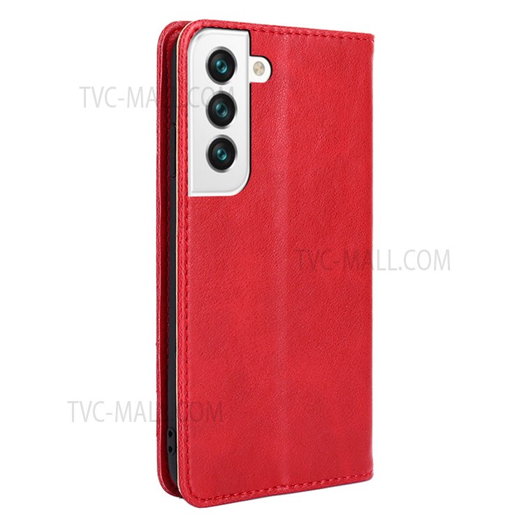 Overall Protection Triangle Stitching Line Leather Wallet Phone Stand Case for Samsung Galaxy S22 - Red-3