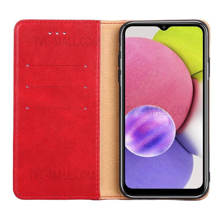 Overall Protection Triangle Stitching Line Leather Wallet Phone Stand Case for Samsung Galaxy S22 - Red-4