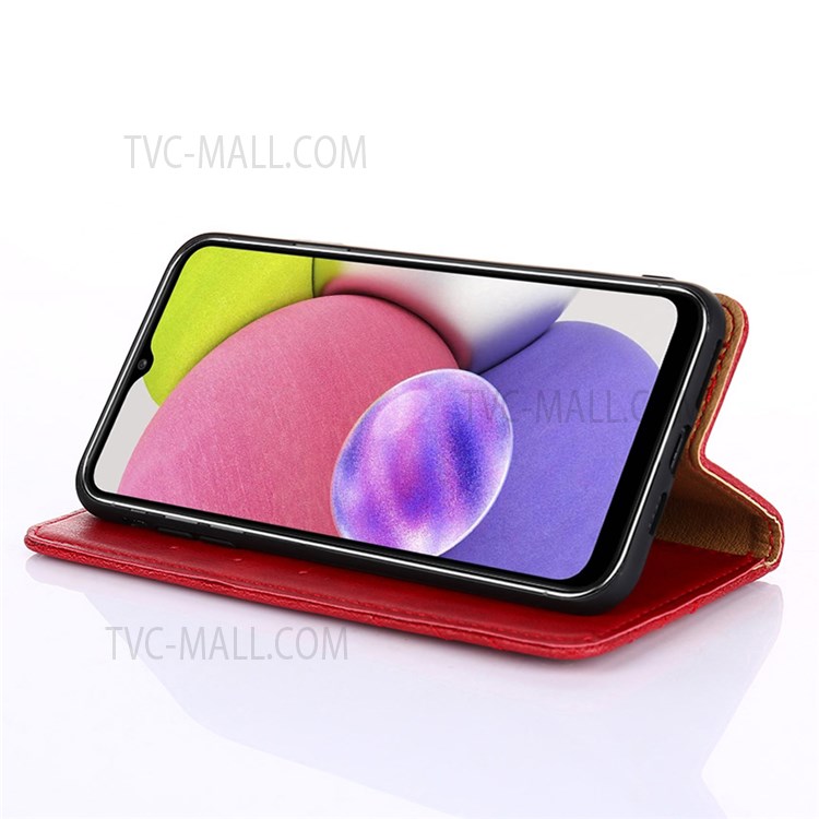 Overall Protection Triangle Stitching Line Leather Wallet Phone Stand Case for Samsung Galaxy S22 - Red-5