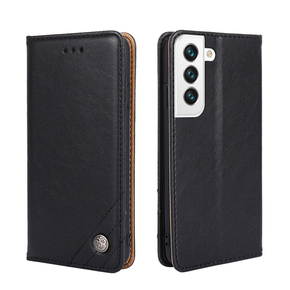 Triangle Stitching Line Shock-resistant Leather Wallet Phone Stand Case for Samsung Galaxy S22 Plus - Black-1