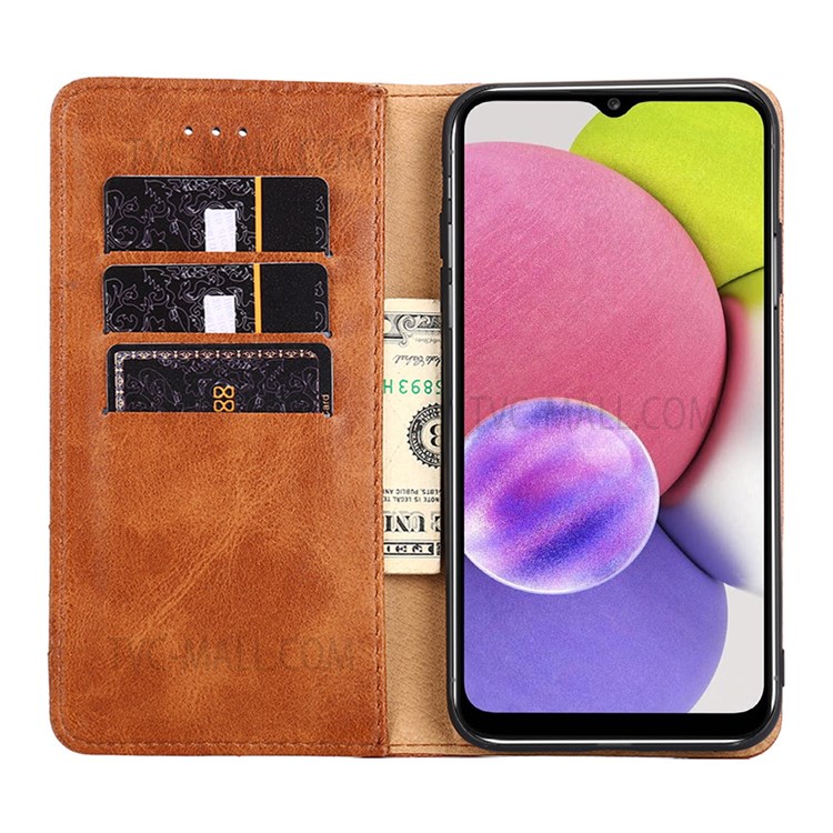 Triangle Stitching Line Leather Wallet Phone Stand Case for Samsung Galaxy S22 Ultra - Brown-4