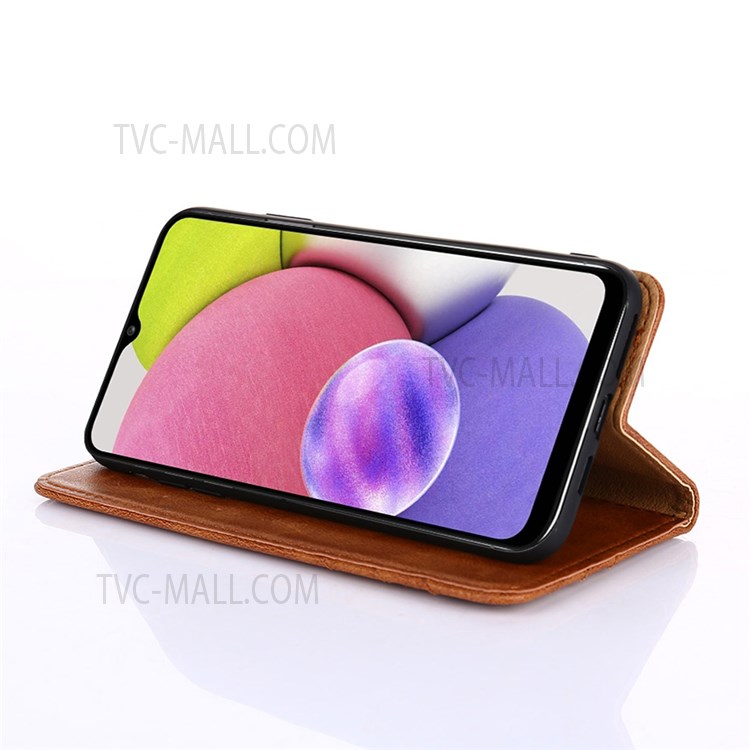 Triangle Stitching Line Leather Wallet Phone Stand Case for Samsung Galaxy S22 Ultra - Brown-5