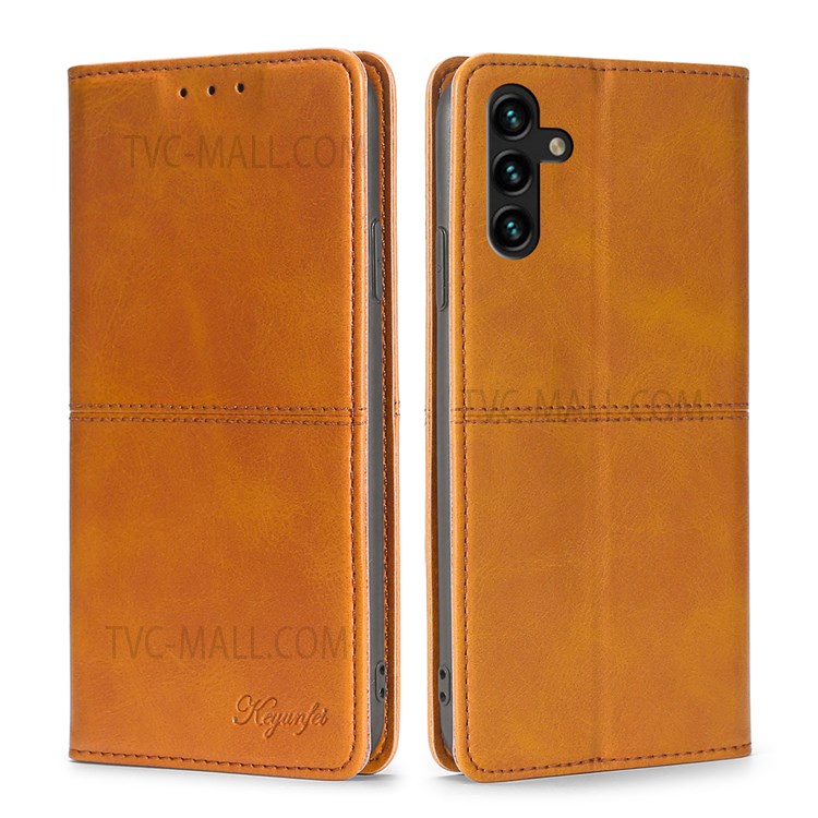 For Samsung Galaxy A13 5G Shockproof Auto-absorbed PU Leather+TPU Stand Phone Case - Light Brown-1