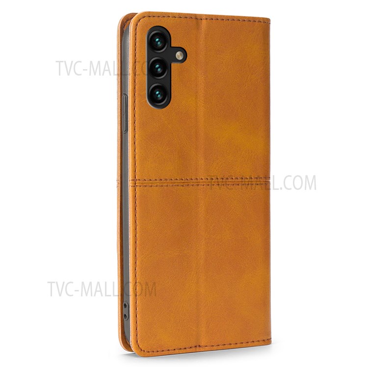 For Samsung Galaxy A13 5G Shockproof Auto-absorbed PU Leather+TPU Stand Phone Case - Light Brown-3
