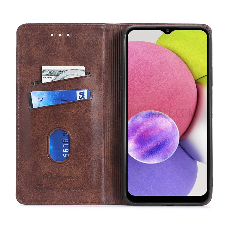 For Samsung Galaxy A13 5G Shockproof Auto-absorbed PU Leather+TPU Stand Phone Case - Light Brown-4