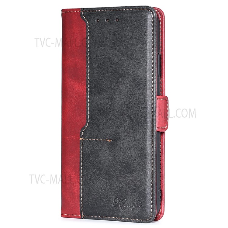 Side Buckle Design Contrast-color Anti-drop Shockproof Leather Wallet Phone Cover for Samsung Galaxy S22 - Red/Black-2